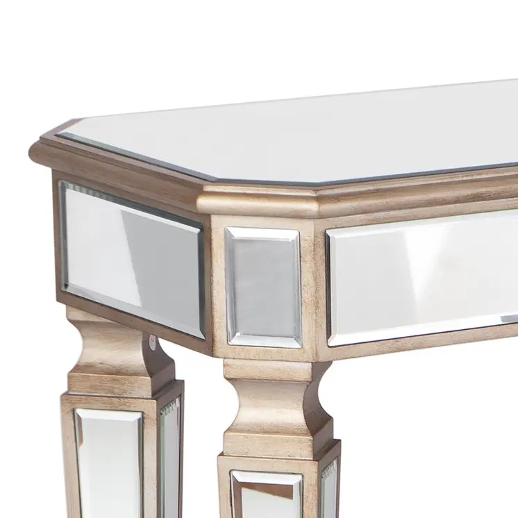 47" Silver and Gold Mirrored Glass Console Table With Drawer