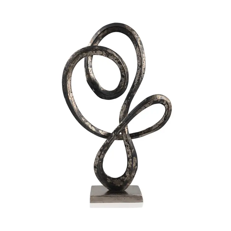 20" Black and Silver Aluminum Modern Abstract Tabletop Sculpture