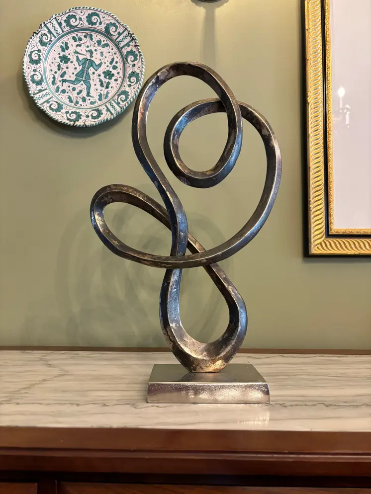 20" Black and Silver Aluminum Modern Abstract Tabletop Sculpture