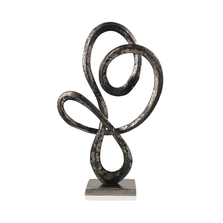 20" Black and Silver Aluminum Modern Abstract Tabletop Sculpture
