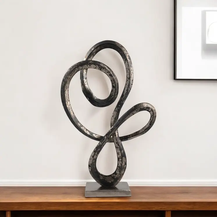 20" Black and Silver Aluminum Modern Abstract Tabletop Sculpture