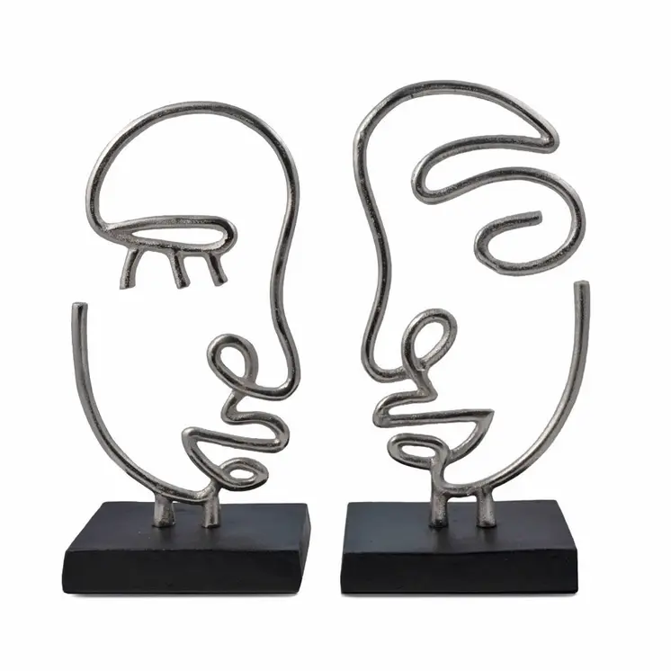 Set of Two Black and Silver Aluminum Tabletop Sculpture
