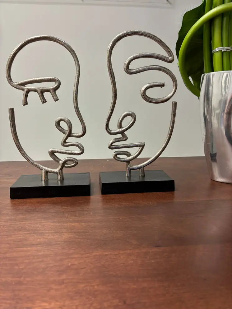 Set of Two Black and Silver Aluminum Tabletop Sculpture