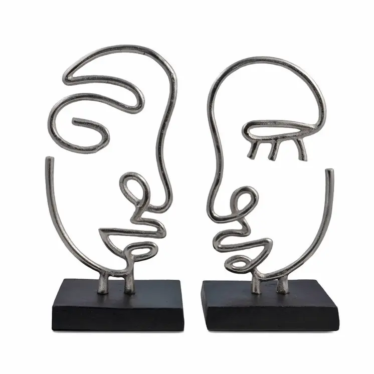 Set of Two Black and Silver Aluminum Tabletop Sculpture