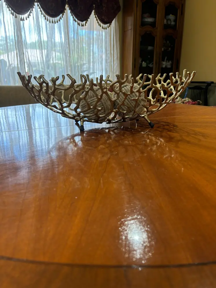 22" Gold Aluminum Oval Faux Coral Centerpiece Bowl