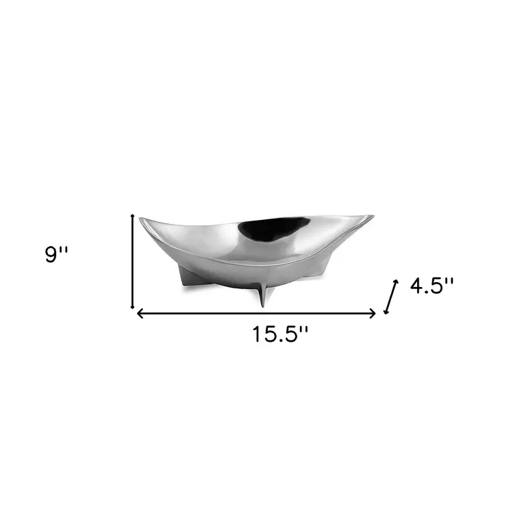 16" Silver Aluminum Oval Eye Shaped Centerpiece Bowl
