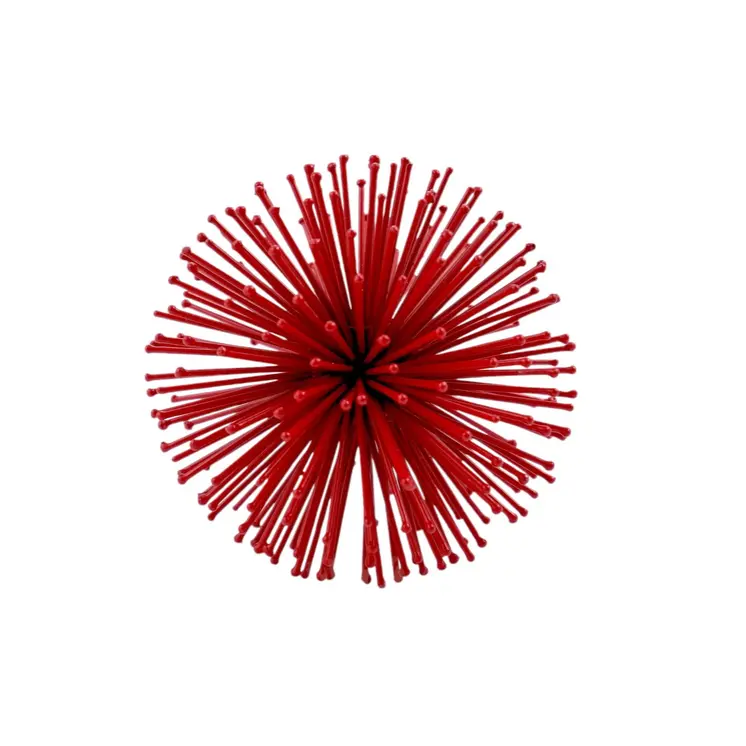 Set of Two Red Iron Decorative Spiky Sphere Tabletop Sculpture