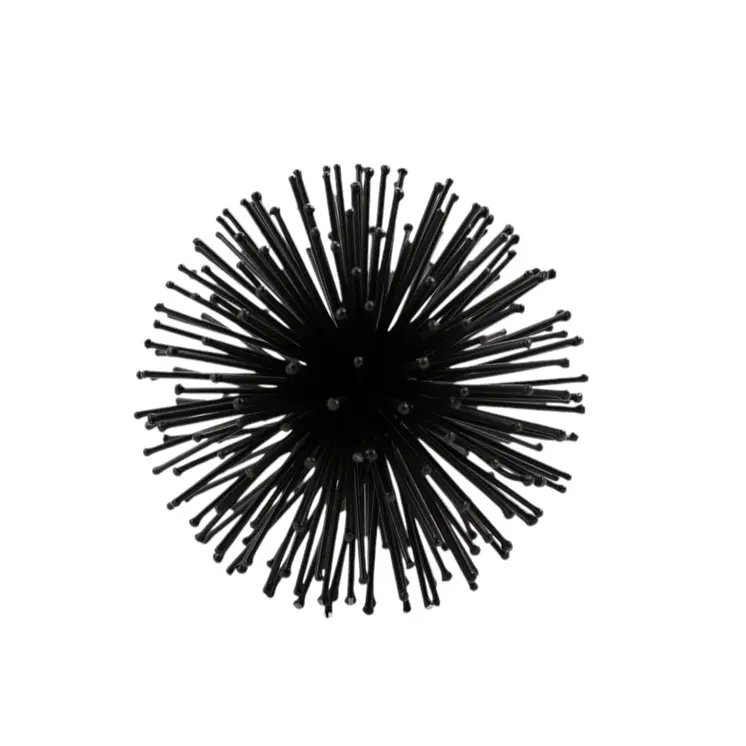 Set of Two Black Iron Decorative Spiky Sphere Tabletop Sculpture