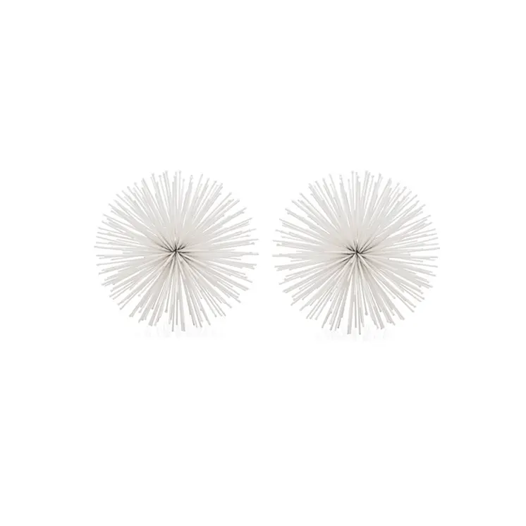 Set of Two White Iron Decorative Spiky Sphere Tabletop Sculpture