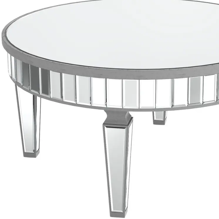 32" Silver Mirrored Glass Round Coffee Table