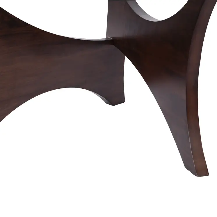 35" Clear And Brown Glass And Wood Round Coffee Table