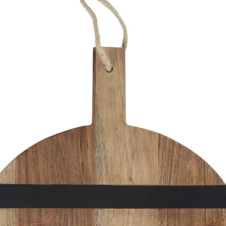 15" Natural And Black Solid Wood Striped Handmade Round Cheese Board With Handle