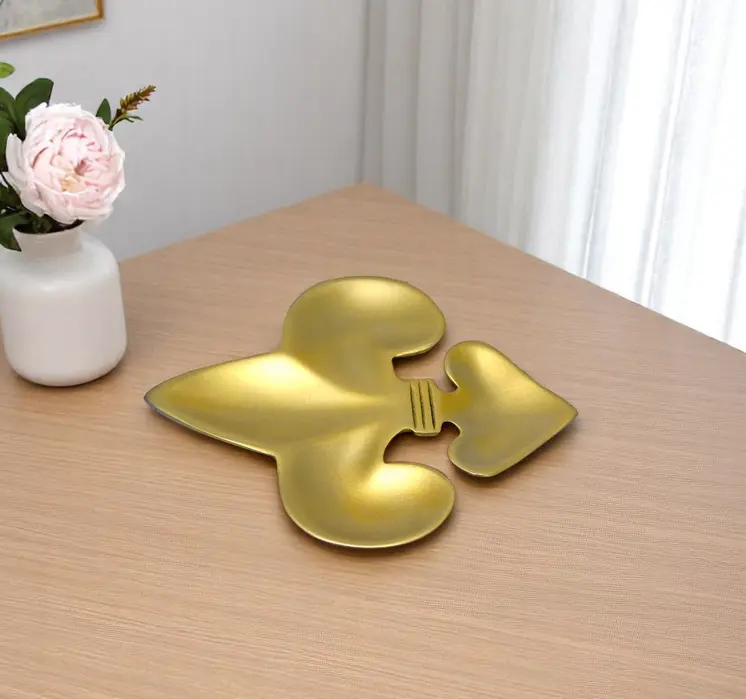 6" Gold Aluminum Handmade Fleur de Lis Trinket Tray