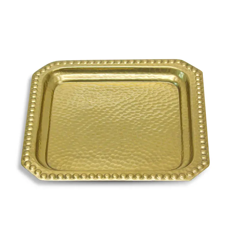 12" Gold Hammered Aluminum Handmade Square Serving Tray