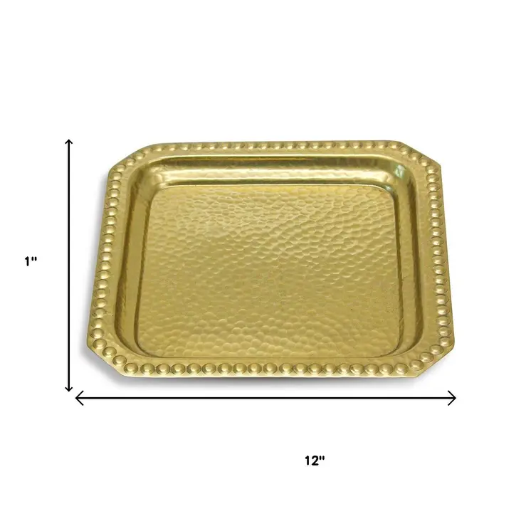 12" Gold Hammered Aluminum Handmade Square Serving Tray
