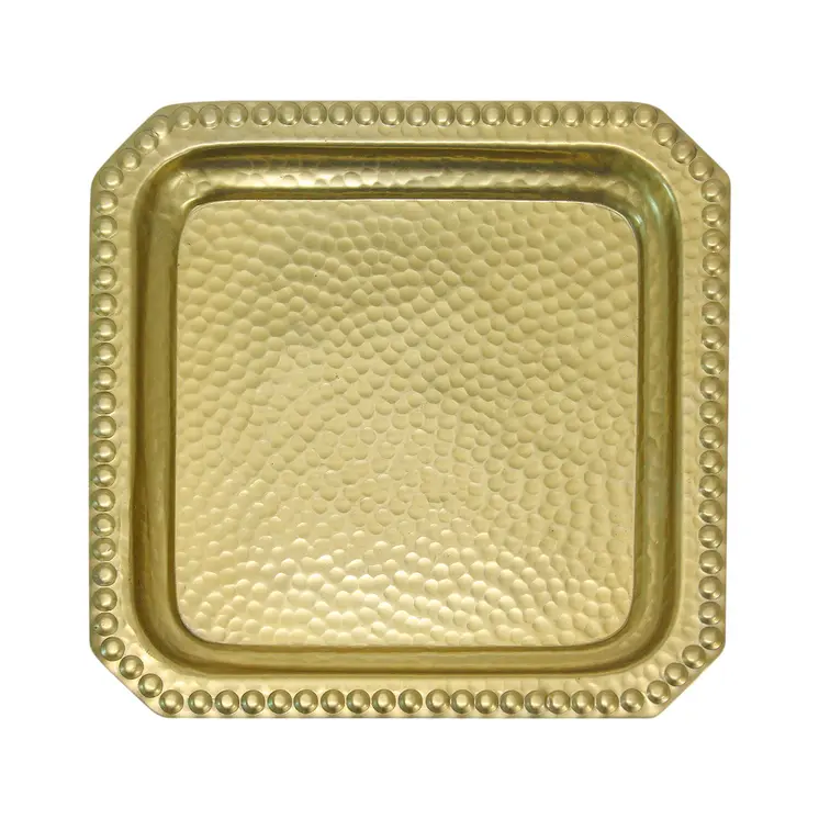 12" Gold Hammered Aluminum Handmade Square Serving Tray