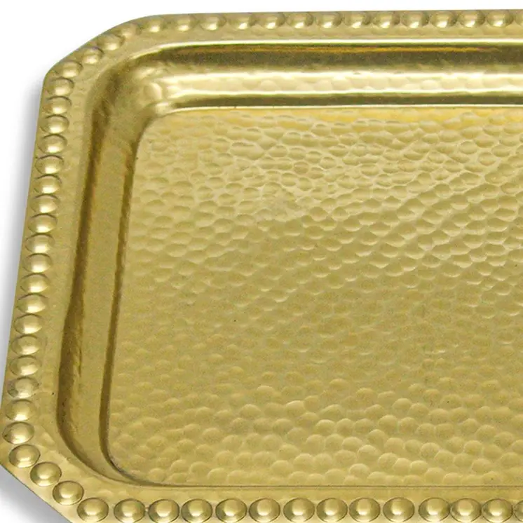 12" Gold Hammered Aluminum Handmade Square Serving Tray