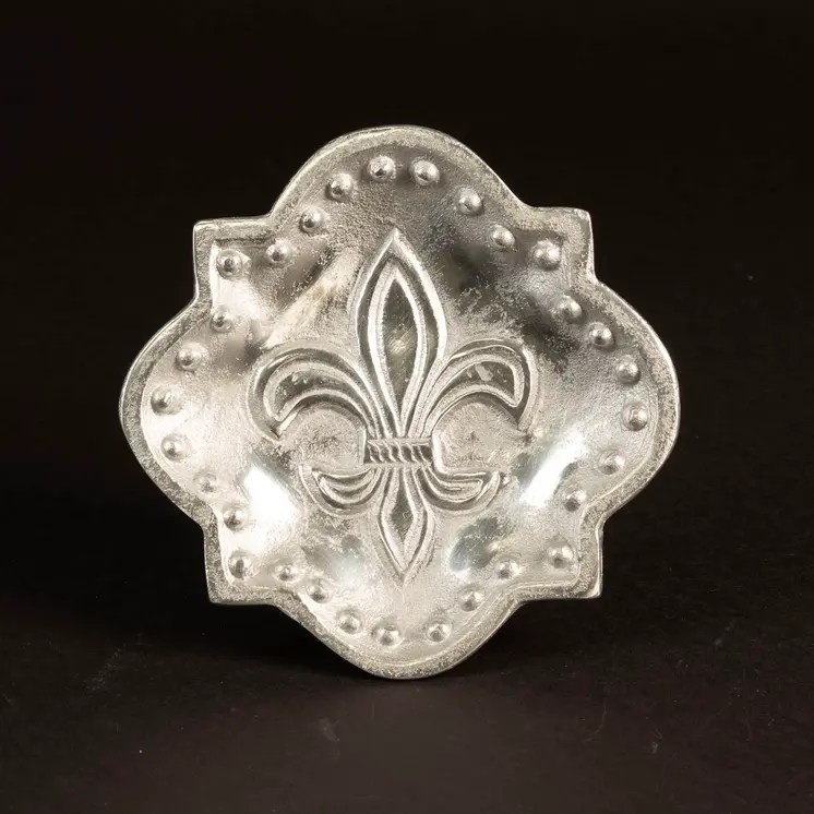 Set of Two Silver Aluminum Fleur de Lis Handmade Trinket Trays