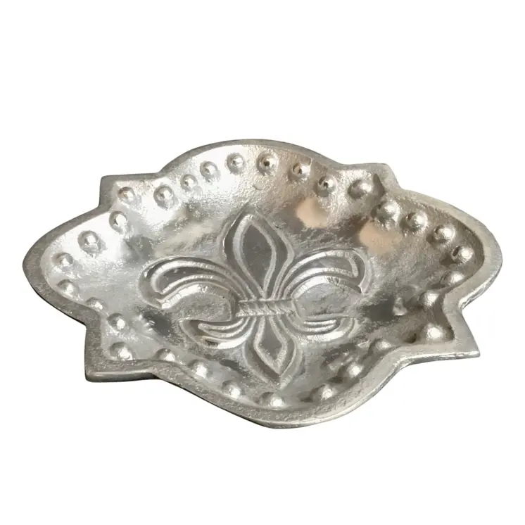 Set of Two Silver Aluminum Fleur de Lis Handmade Trinket Trays