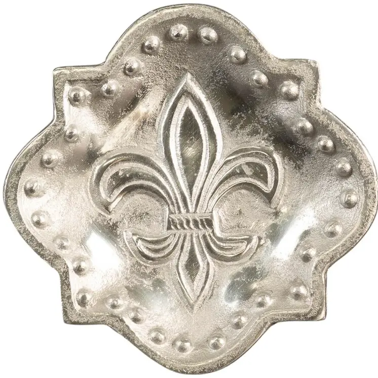 Set of Two Silver Aluminum Fleur de Lis Handmade Trinket Trays