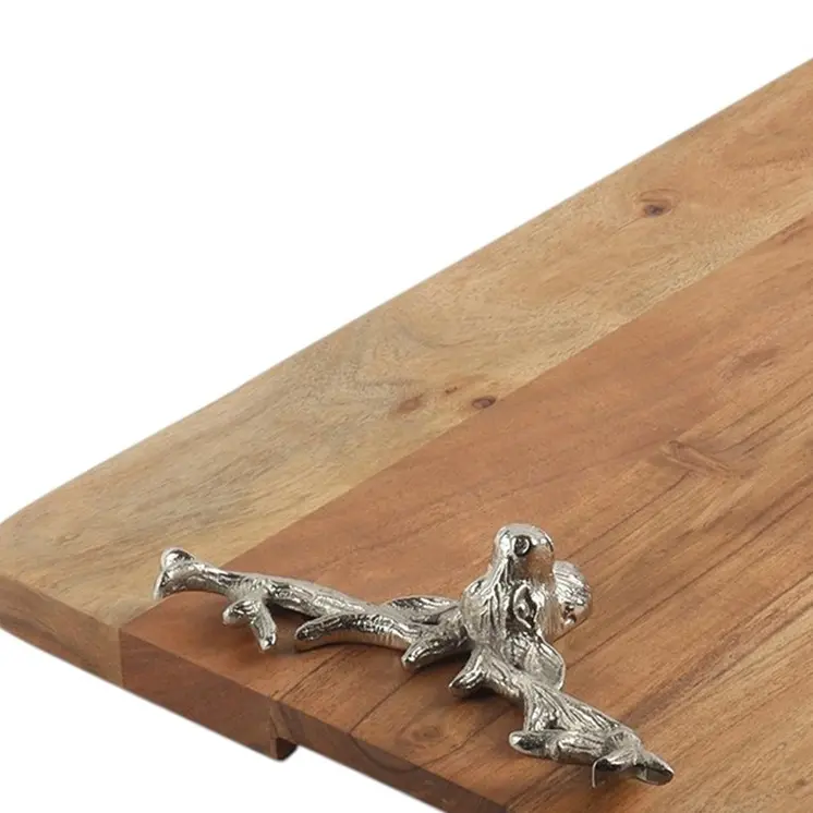 14" Brown Solid Wood And Aluminum Deer Stag Handmade Cheese Board
