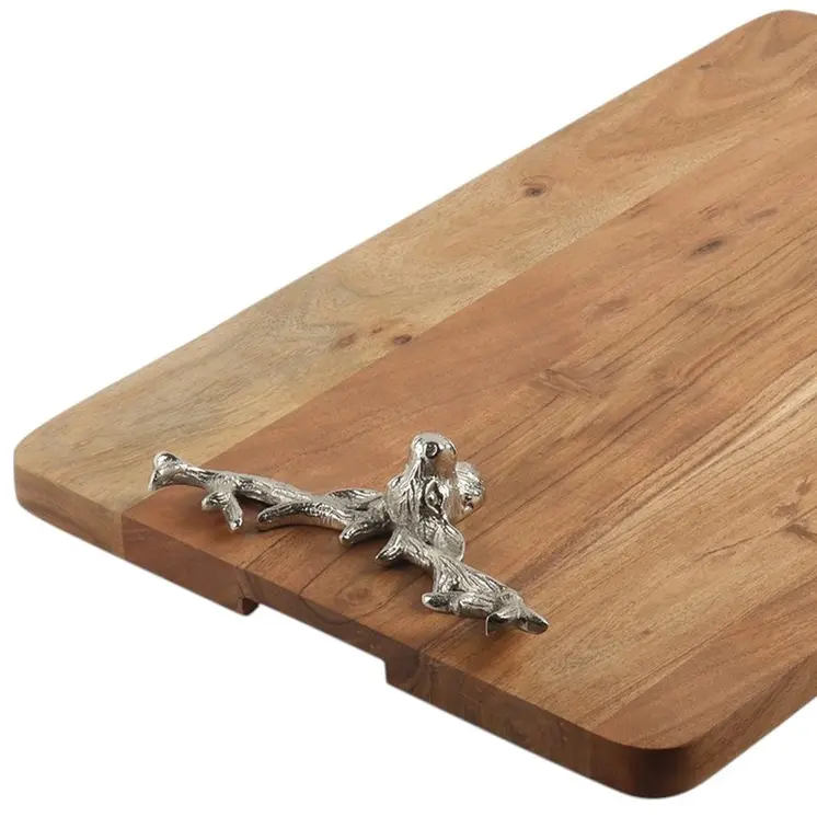 14" Brown Solid Wood And Aluminum Deer Stag Handmade Cheese Board