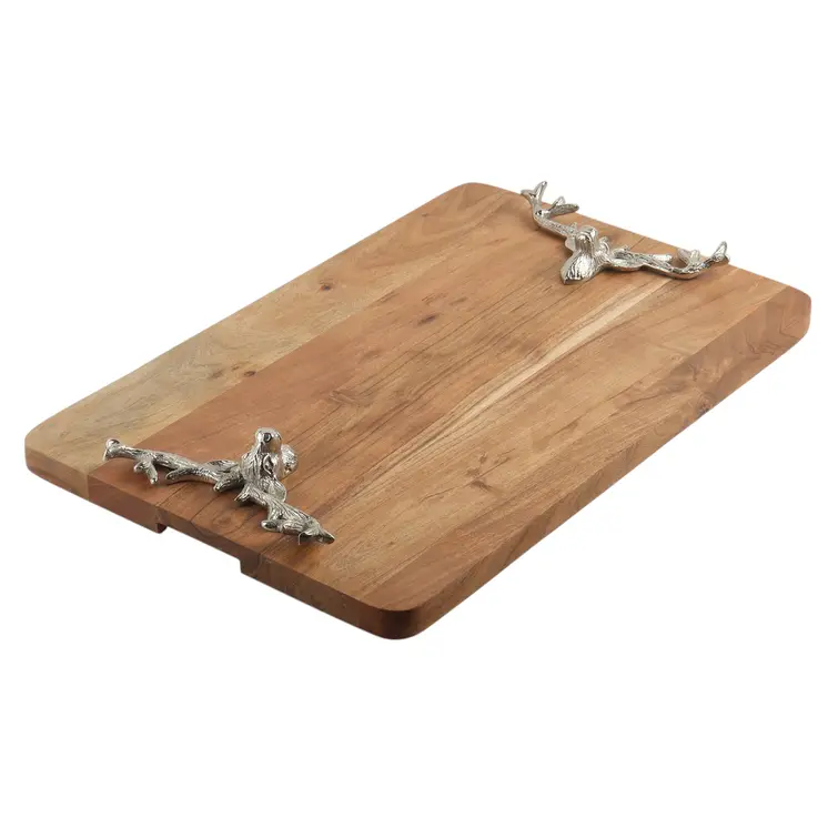 14" Brown Solid Wood And Aluminum Deer Stag Handmade Cheese Board