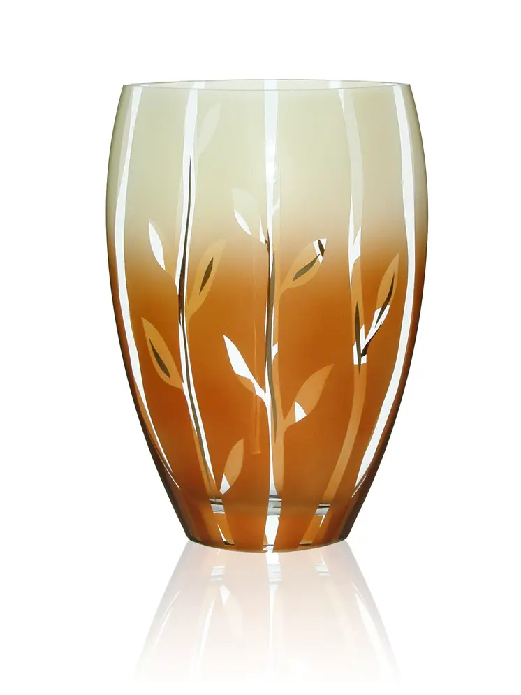 13" Brown Leaf Oval Lead Free Crystal Table Vase