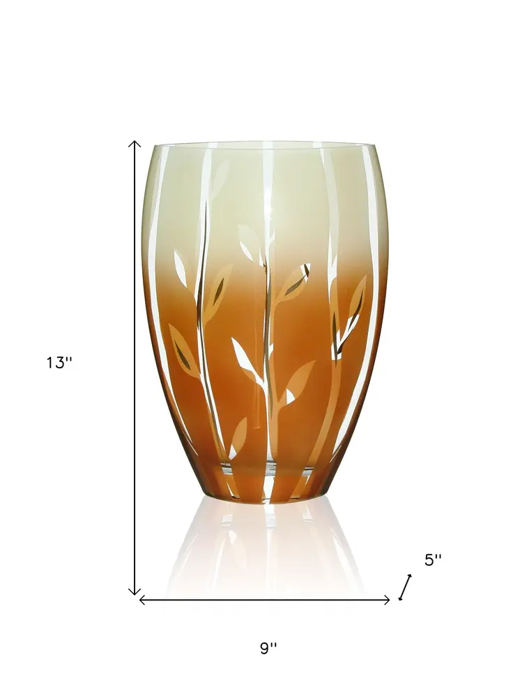 13" Brown Leaf Oval Lead Free Crystal Table Vase