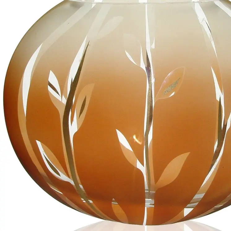 10" Brown Leaf Oval Lead Free Crystal Table Vase
