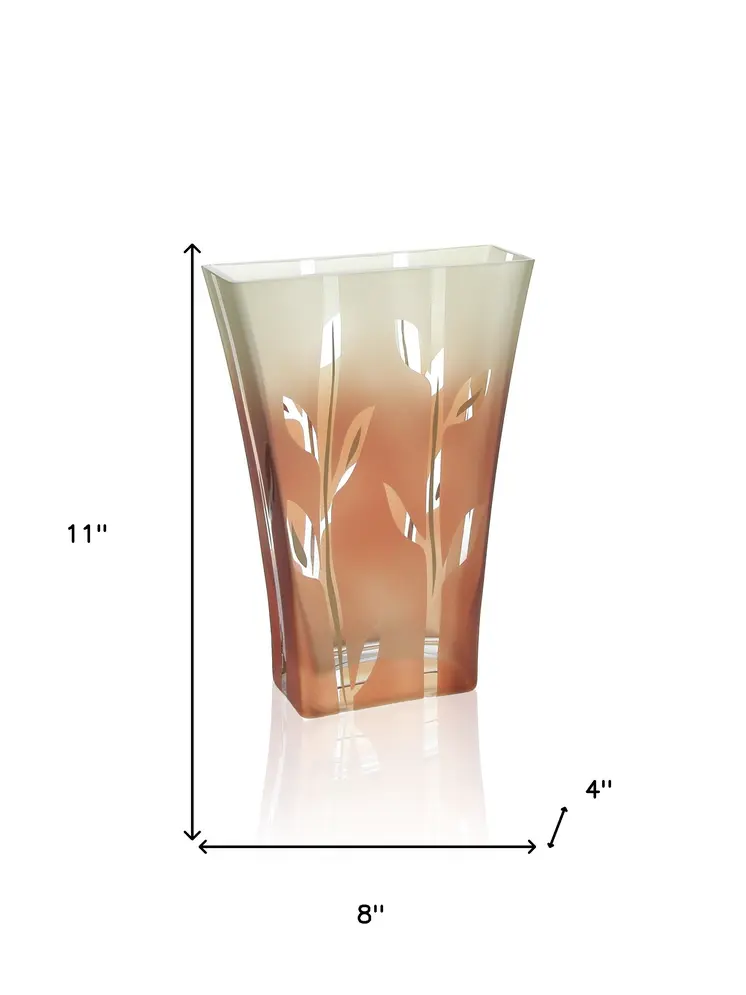 11" Brown Leaf Lead Free Crystal Table Vase