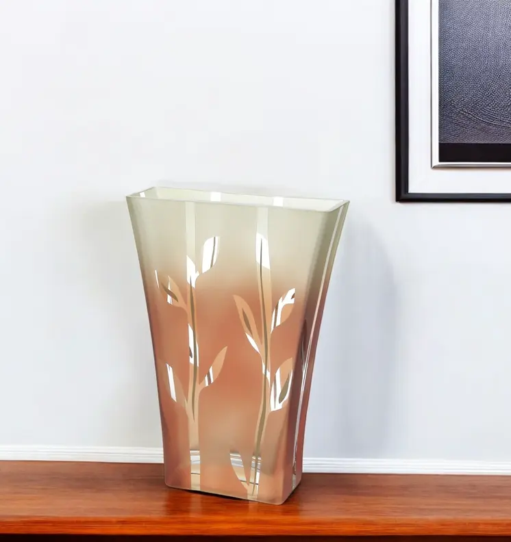 11" Brown Leaf Lead Free Crystal Table Vase