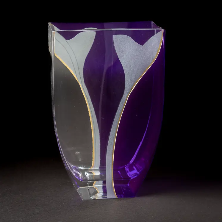 11" Clear And Purple Floral Lead Free Crystal Table Vase