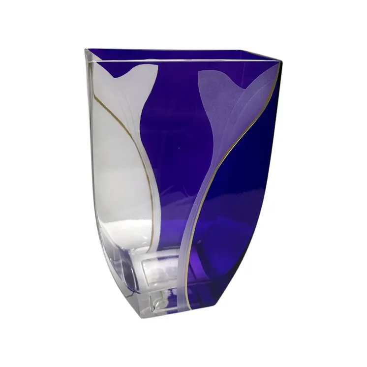 11" Clear And Purple Floral Lead Free Crystal Table Vase