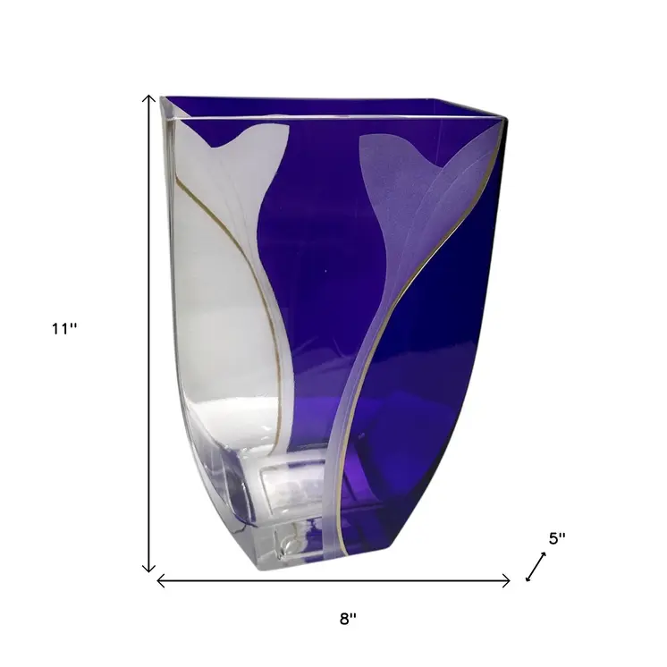 11" Clear And Purple Floral Lead Free Crystal Table Vase