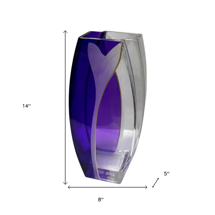 14" Clear And Purple Lead Free Crystal Table Vase