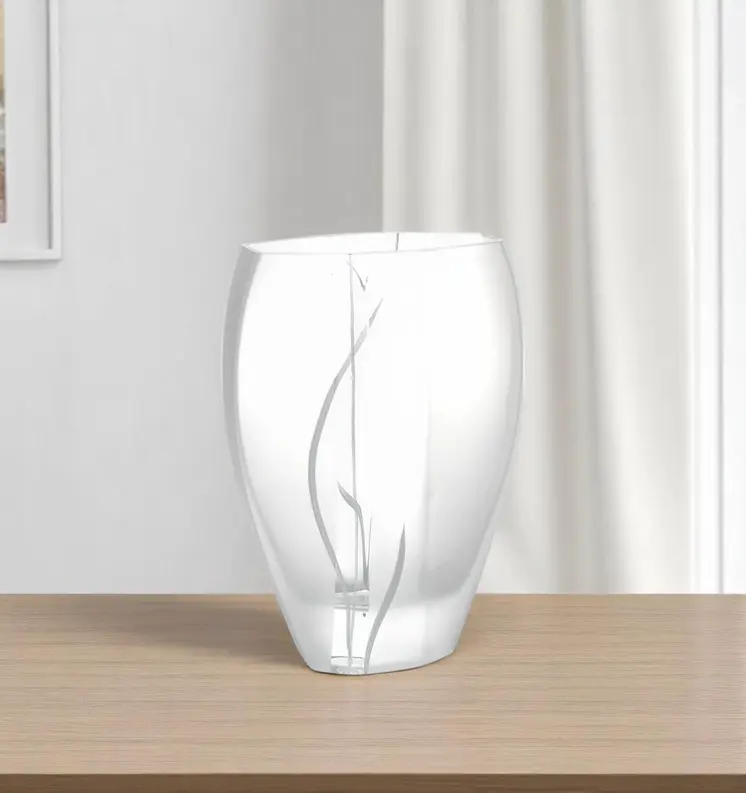 11" Clear And White Abstract Lead Free Crystal Table Vase