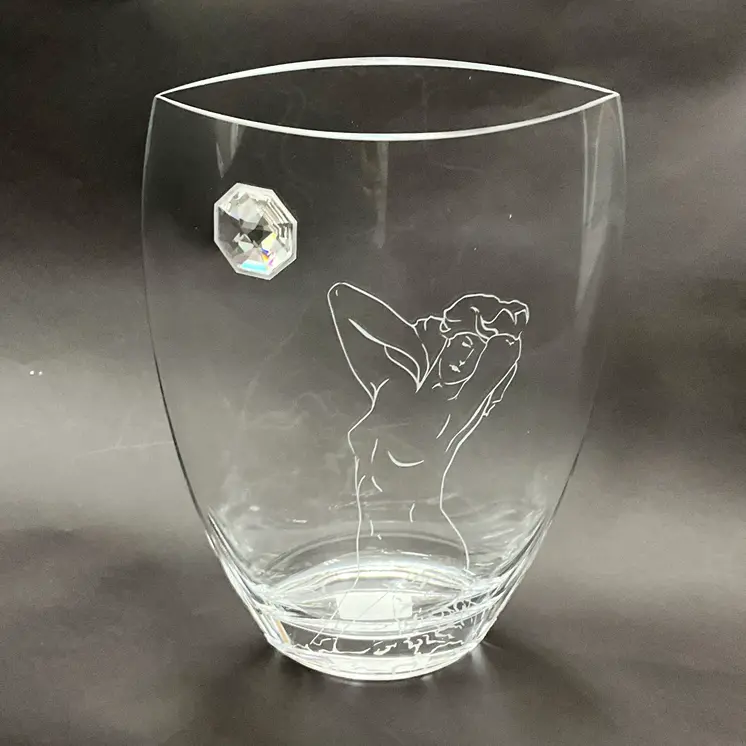 13" Clear Oval Lead Free Crystal Modern Abstract Woman Table Vase With Crystals