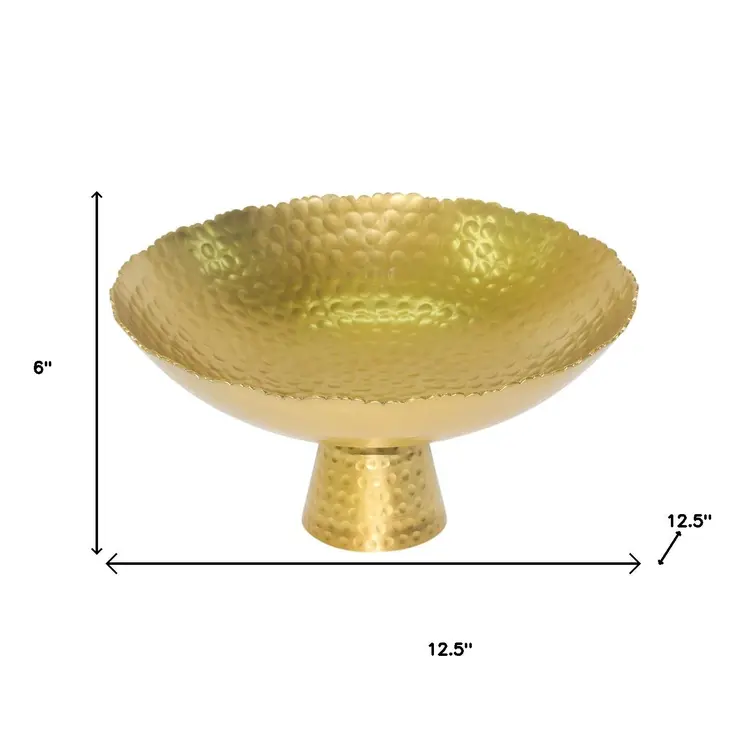 13" Gold Aluminum Torn Edge Round Pedestal Centerpiece Bowl