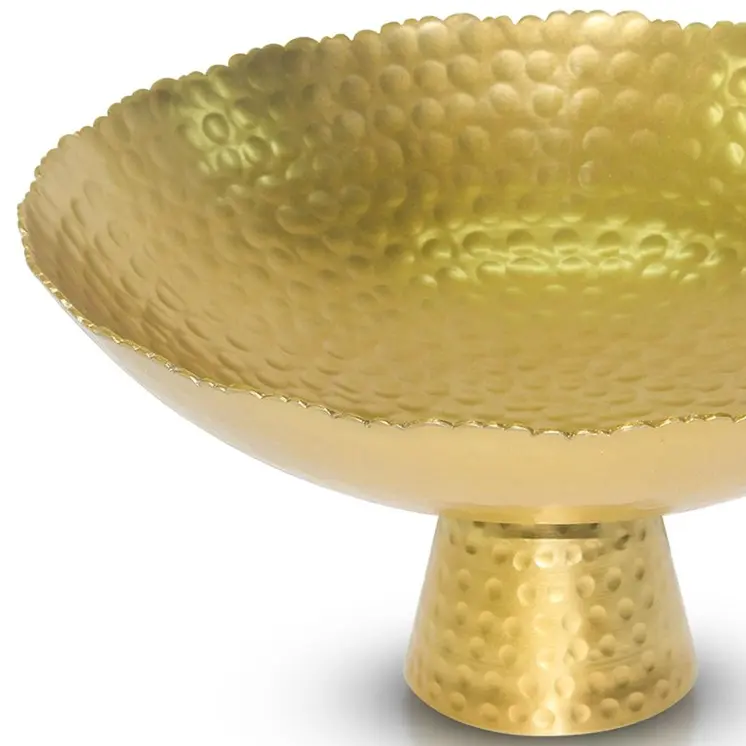13" Gold Aluminum Torn Edge Round Pedestal Centerpiece Bowl