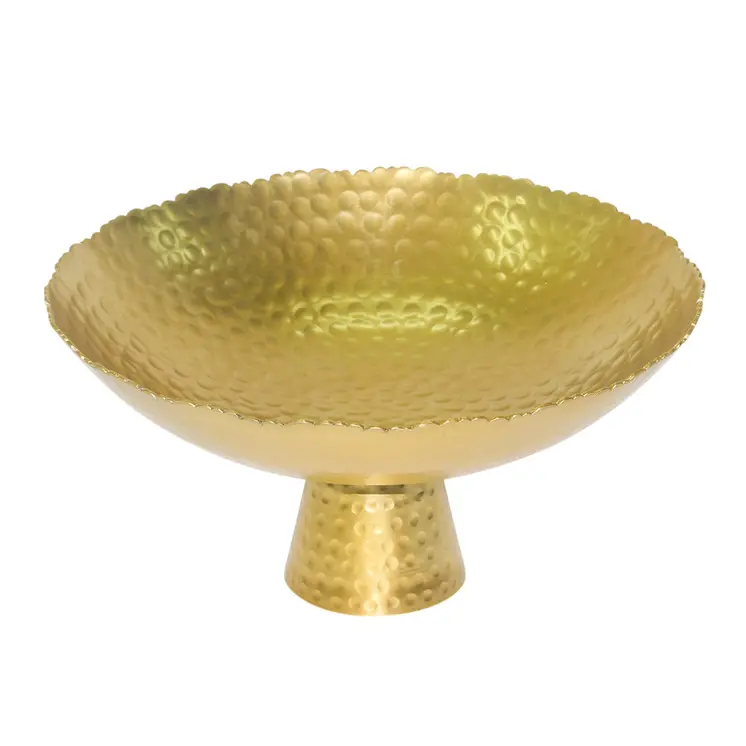 13" Gold Aluminum Torn Edge Round Pedestal Centerpiece Bowl