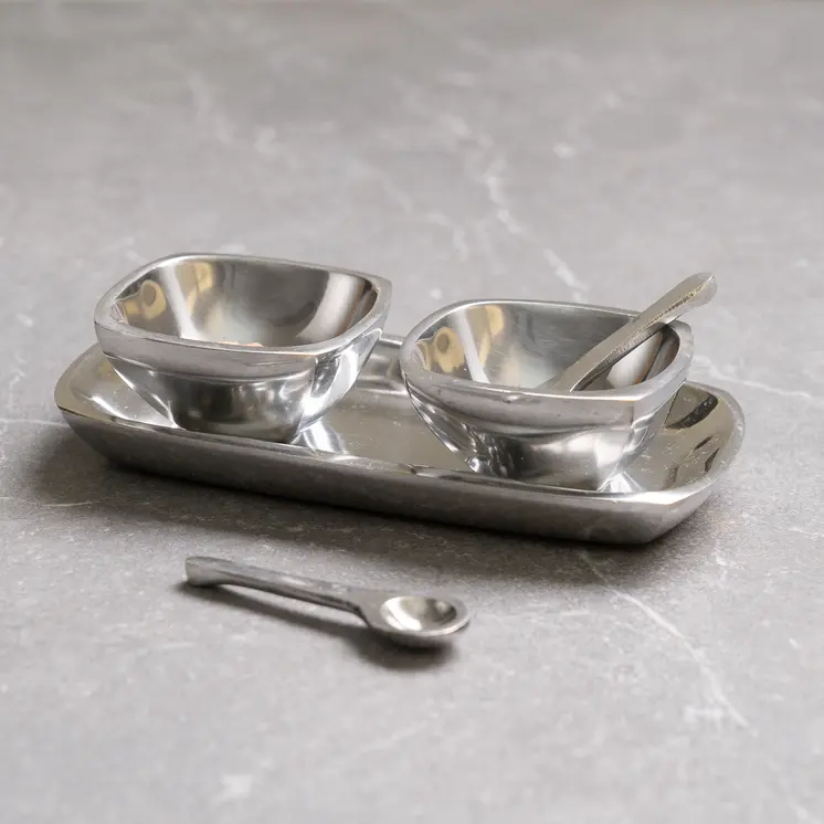 2" Silver Aluminum Square Candy or Nut Bowl