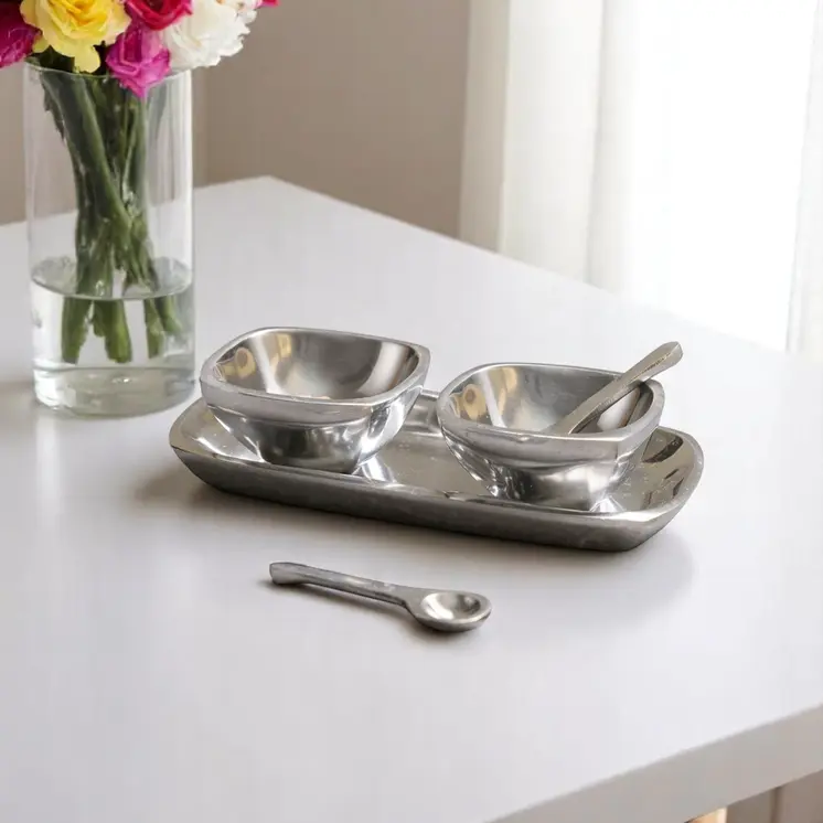 2" Silver Aluminum Square Candy or Nut Bowl