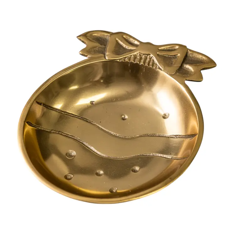 6" Gold Aluminum Christmas Ornament Round Candy or Nut Bowl