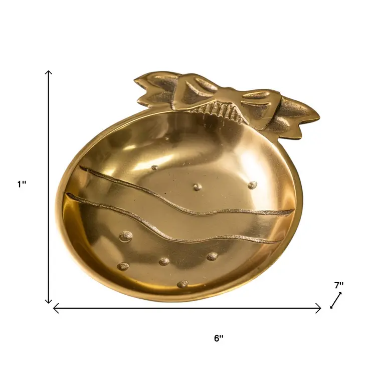 6" Gold Aluminum Christmas Ornament Round Candy or Nut Bowl