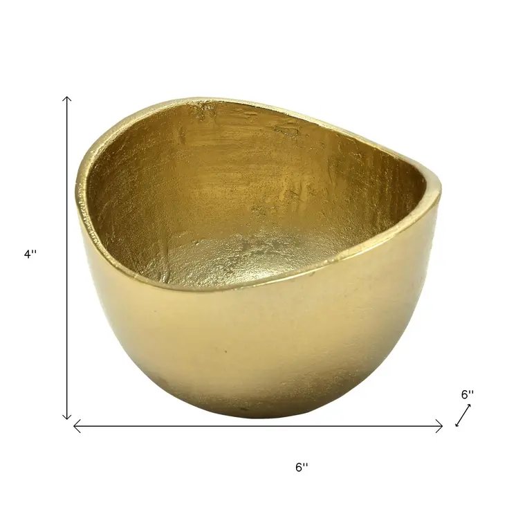 6" Gold Aluminum Asymmetrical Edge Round Candy or Nut Bowl