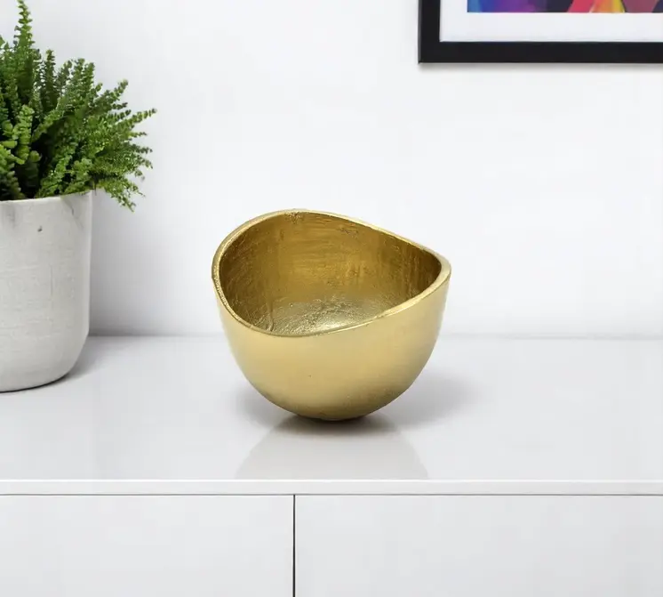6" Gold Aluminum Asymmetrical Edge Round Candy or Nut Bowl