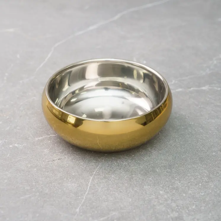 5" Gold And Silver Stainless Steel Double Wall Round Candy or Nut Bowl
