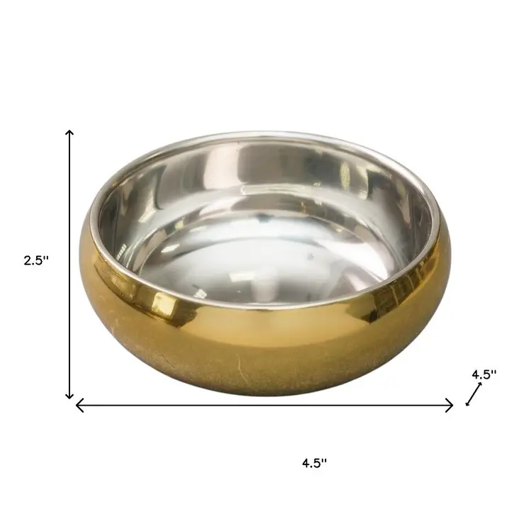 5" Gold And Silver Stainless Steel Double Wall Round Candy or Nut Bowl