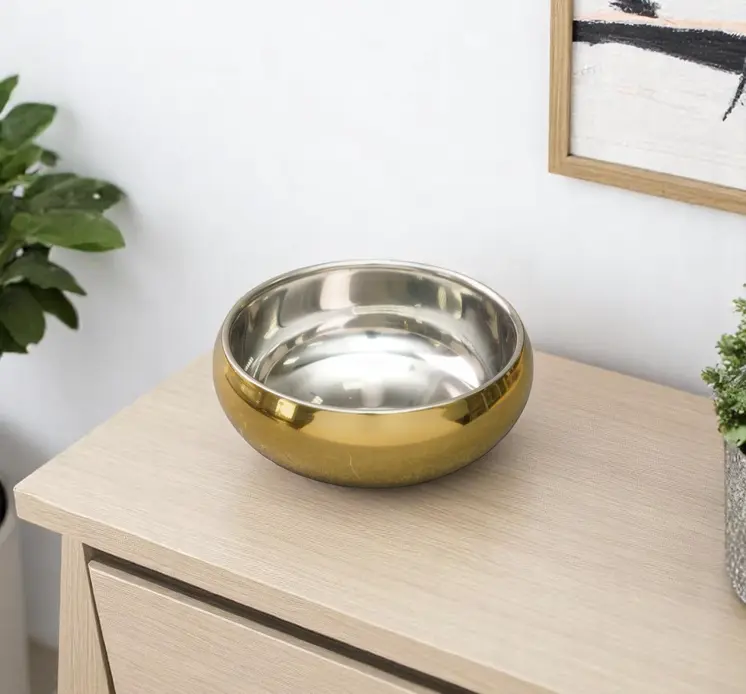 5" Gold And Silver Stainless Steel Double Wall Round Candy or Nut Bowl